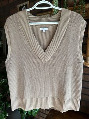 Tan V-Neck Sleeveless Knit Sweater Vest
